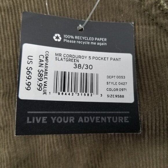 EDDIE BAUER Corduroy Pants Slat Green Men's Straight Leg Cotton 38 x30 - Picture 7 of 10